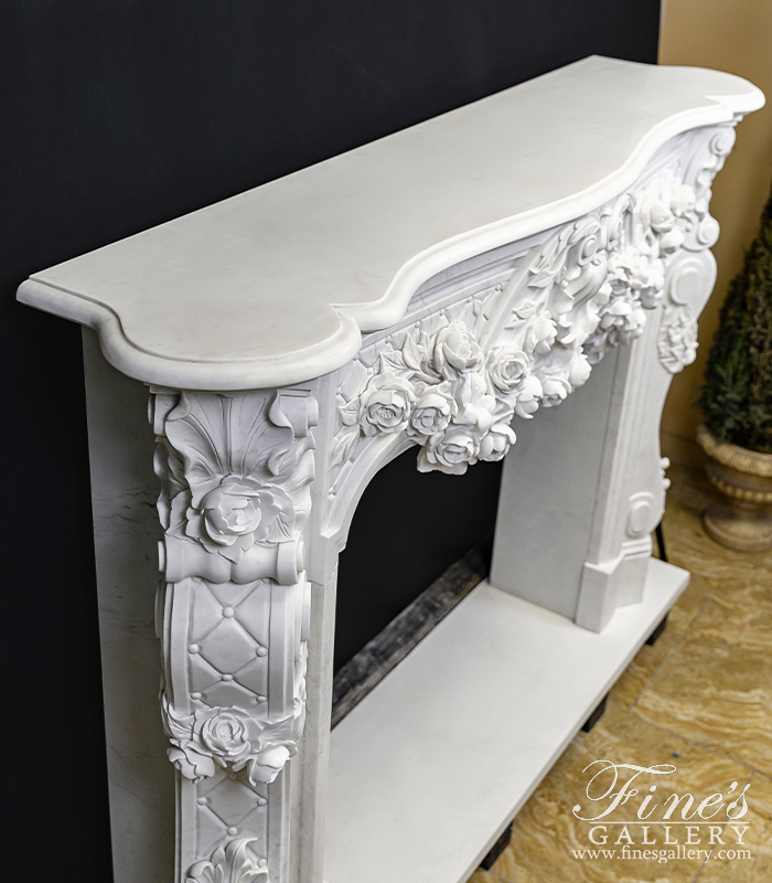 Marble Fireplaces  - Ornate French Marble Fireplace With Rose Garlands In Deep Relief - MFP-2334